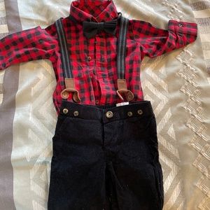 6M button down shirt with suspenders, bow tie and pants